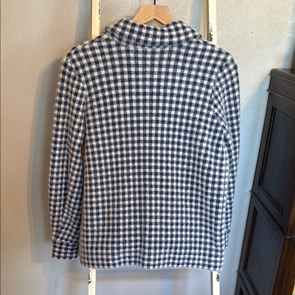 Max Studio Navy and White Checkered Fuzzy Button Up Sweater Jacket Size M Women - Picture 5 of 9